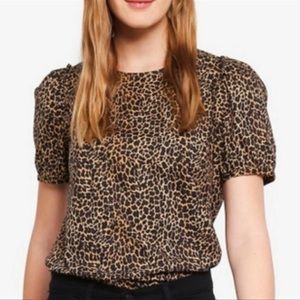 J. Crew Puff-Sleeve Leopard Print Poplin Blouse Size XXS